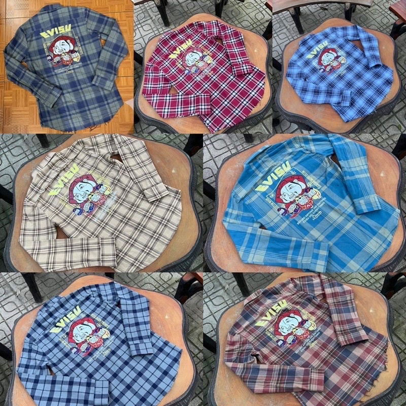 Áo Sơ Mi Kẻ In Hình 3D EVISU Hàng Siêu Cấp