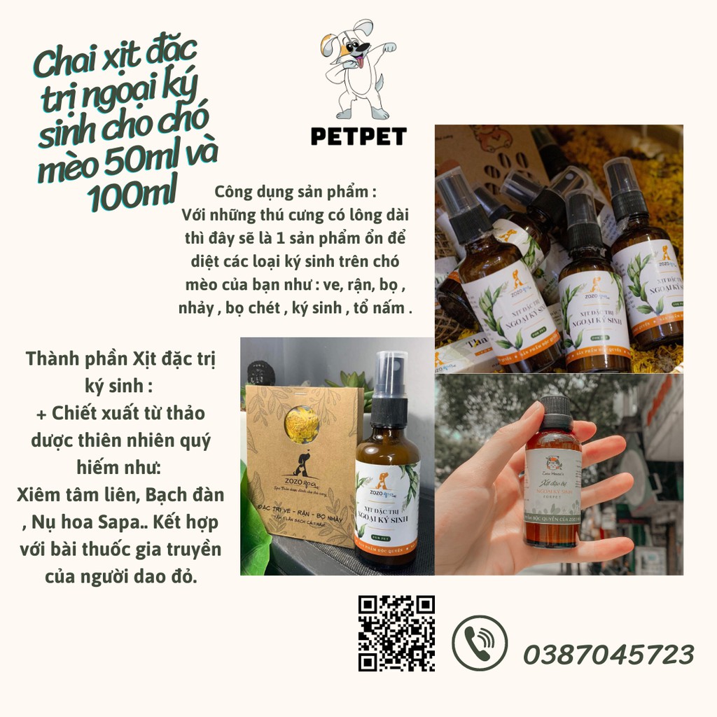 Chai xịt đặc trị ngoại ký sinh cho chó mèo 50ml và 100ml [ Freeship toàn quốc ]