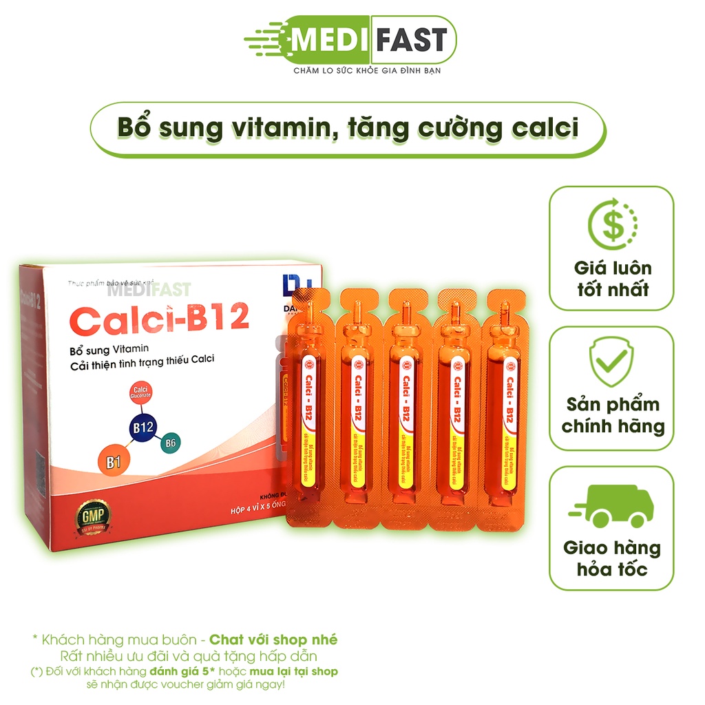 Bổ sung vitamin - Cải thiện tình trạng thiếu calci - Calci B12 hộp 20 ống 10ml