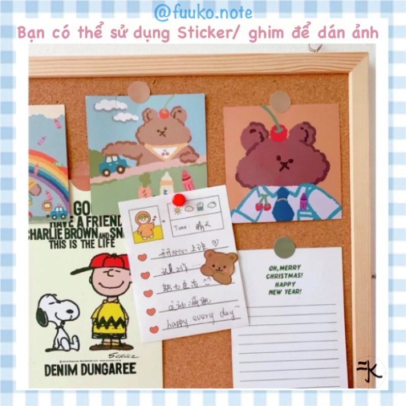 🔻(Kèm phụ kiện) Bảng ghim gỗ bần khung gỗ tự nhiên decor treo tường dán clipboard giấy note, ảnh fuuko note