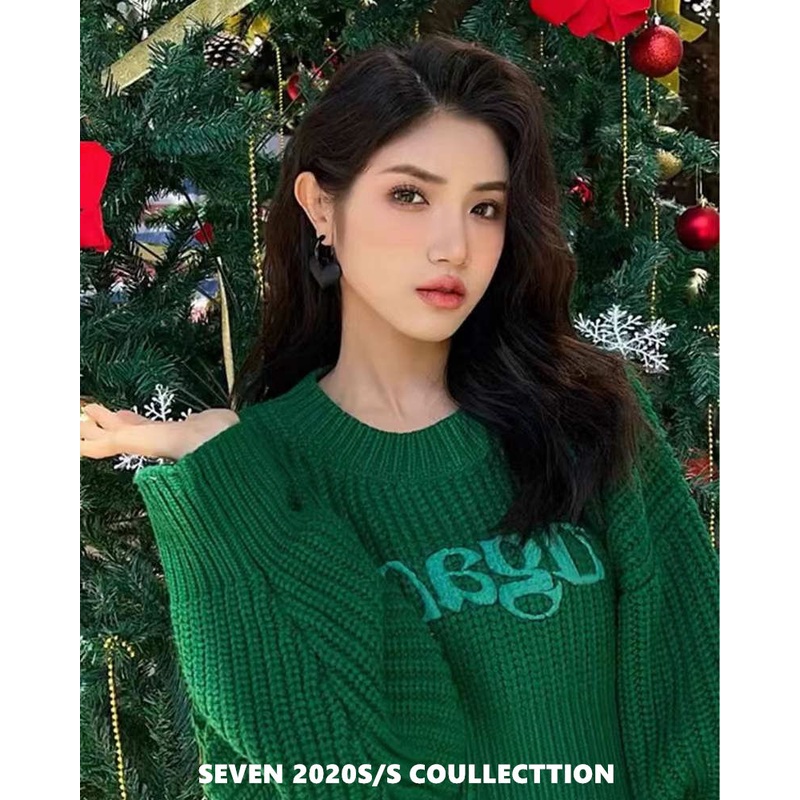 Áo sweater lửng dáng rộng màu xanh lá sang trọng thời trang 2021 dành cho nữ