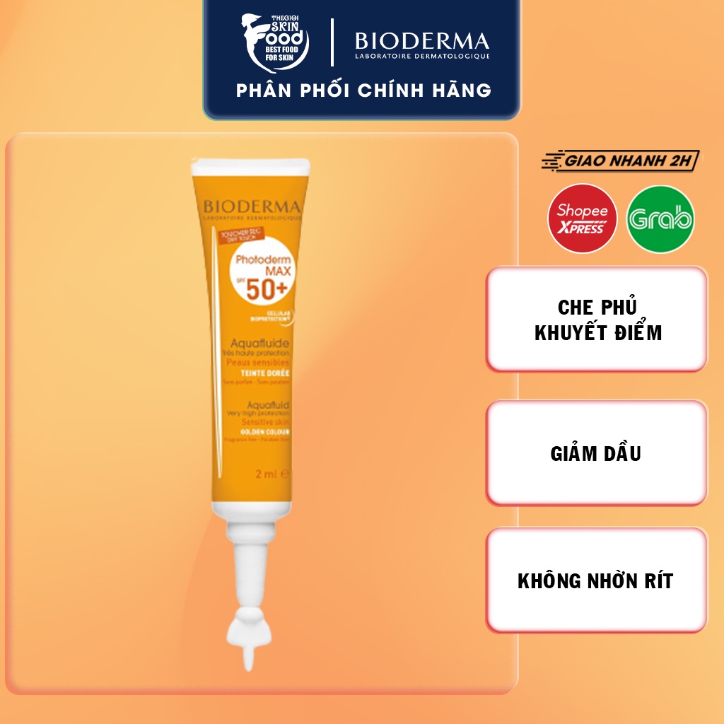 [Mini] Kem Chống Nắng Giảm Bóng Nhờn, Tông Màu Tự Nhiên Bioderma Photoderm Max Aquafluide Teinte Claire SPF50+ 2ml