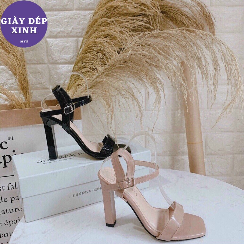 Sandal quai bản da bóng hh gót 10cm hàng đẹp Mys Rosa Factory