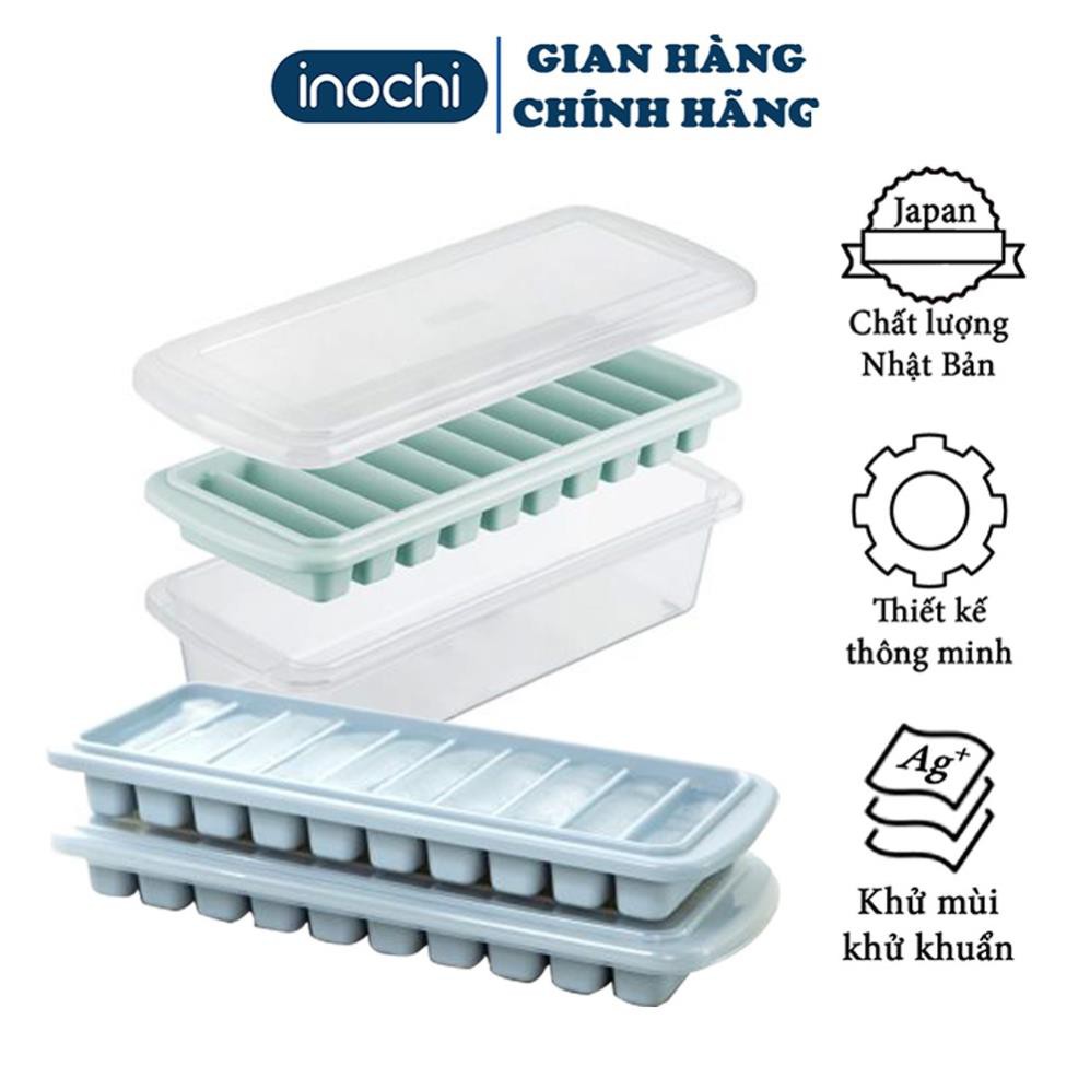 Khay đá - vỉ làm đá tủ lạnh khay 10 thanh có nắp đậy bằng nhựa nguyên sinh karu inochi Nhật Bản chính hãng cao cấp KLD01