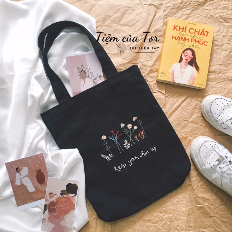 Túi Vải ToTe Thêu Tay Hoa Basic Vintage dành cho nữ