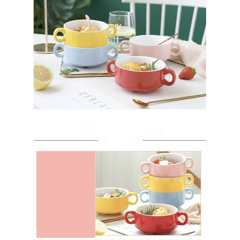 Bát ăn soup, bát chè, bát salad, bát decor món ăn có 2 quai cầm bằng gốm siêu xinh