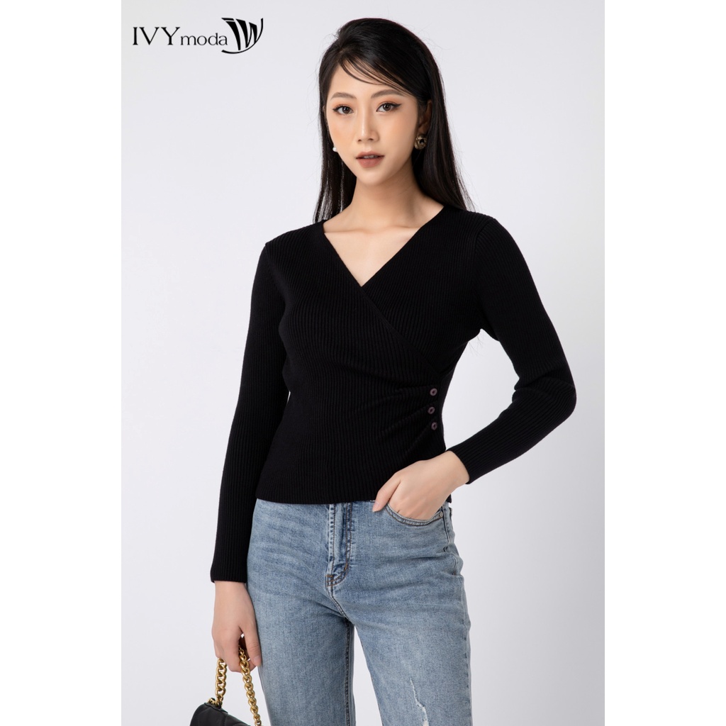 Áo len nữ ôm dáng chéo eo IVY moda MS 58B8034