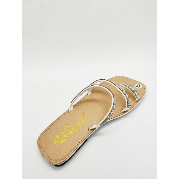 Dép 3 quai đính kim tuyến mũi vuông xỏ ngón NAHI SHOP NGOCHIEU1111