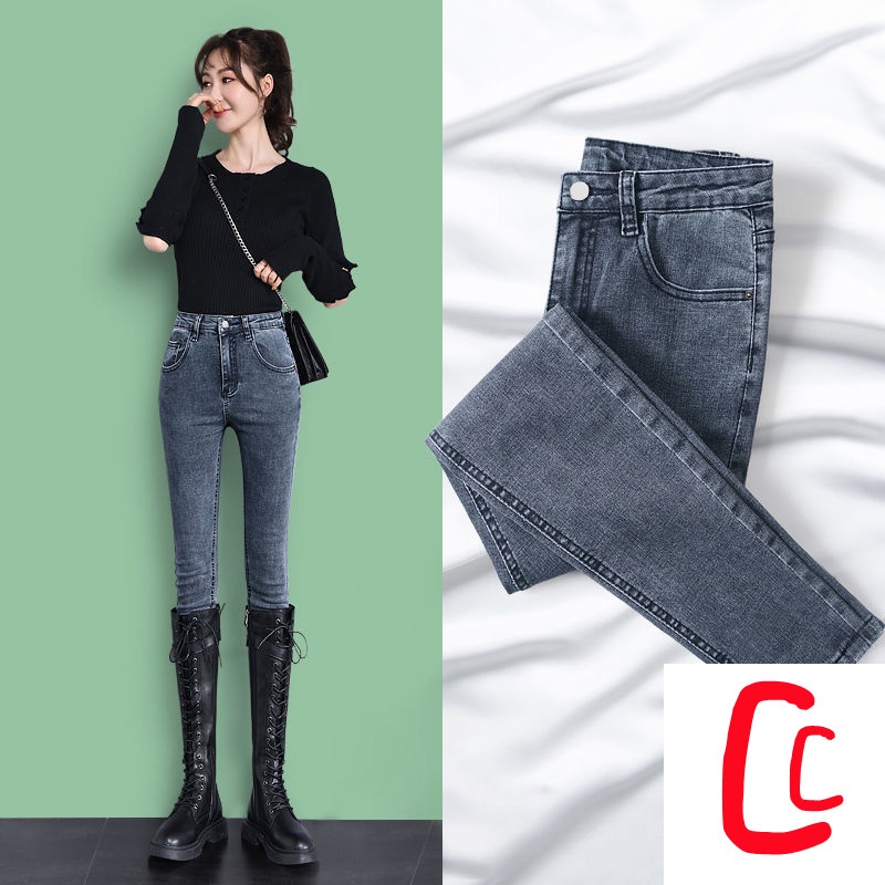 Quần Jean Dáng Ôm Lưng Cao Phong Cách Mới Màu Xanh Dương Xám Trắng