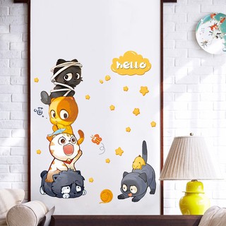 Decal tranh dán tường Mèo đen tinh nghịch cùng bạn