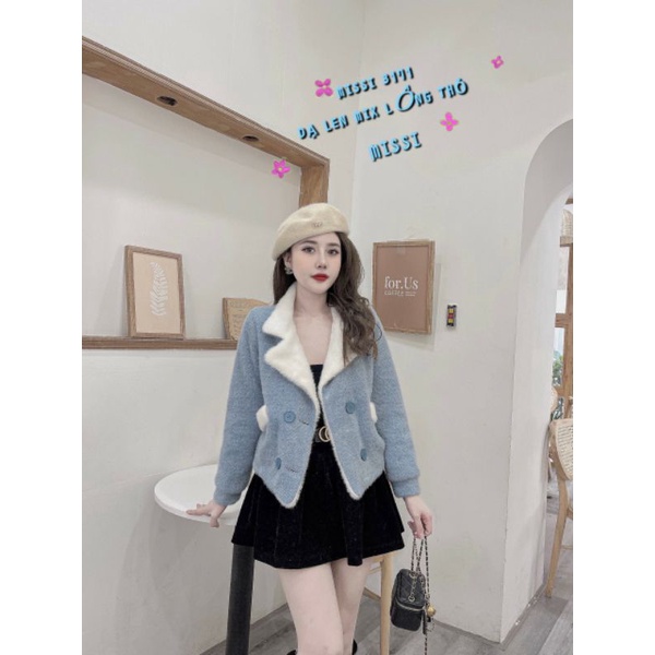 Áo dạ lông thỏ thu đông phong cách ulzzang Hàn Quốc sang chảnh