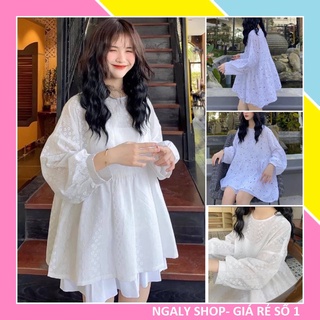 Áo Nữ Kiểu Dáng Babydoll Mùa Thu Đông 2021 Áo Babydoll nữ trắng bánh bèo hoa nhí dài tay hoa nổi