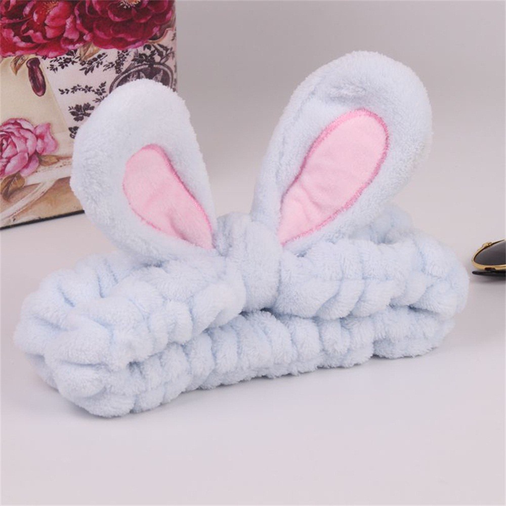 Băng Đô Tai Thỏ Mềm Mại Co Giãn Nhiều Màu Dễ Thương Cho Nữ