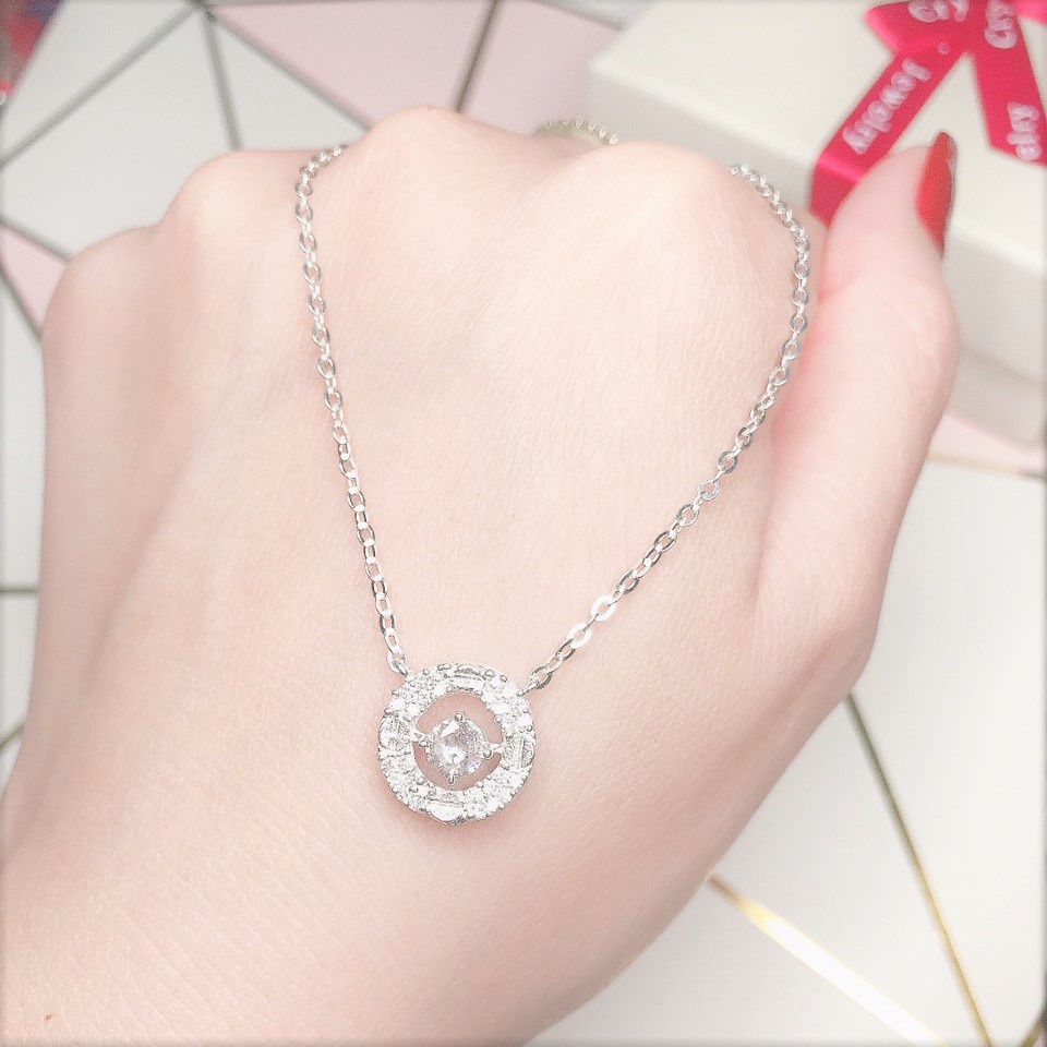 Dây chuyền bạc nữ cao cấp Evasilver mặt tròn đính đá bên trong, Vòng cổ bạc ta cực xinh xắn