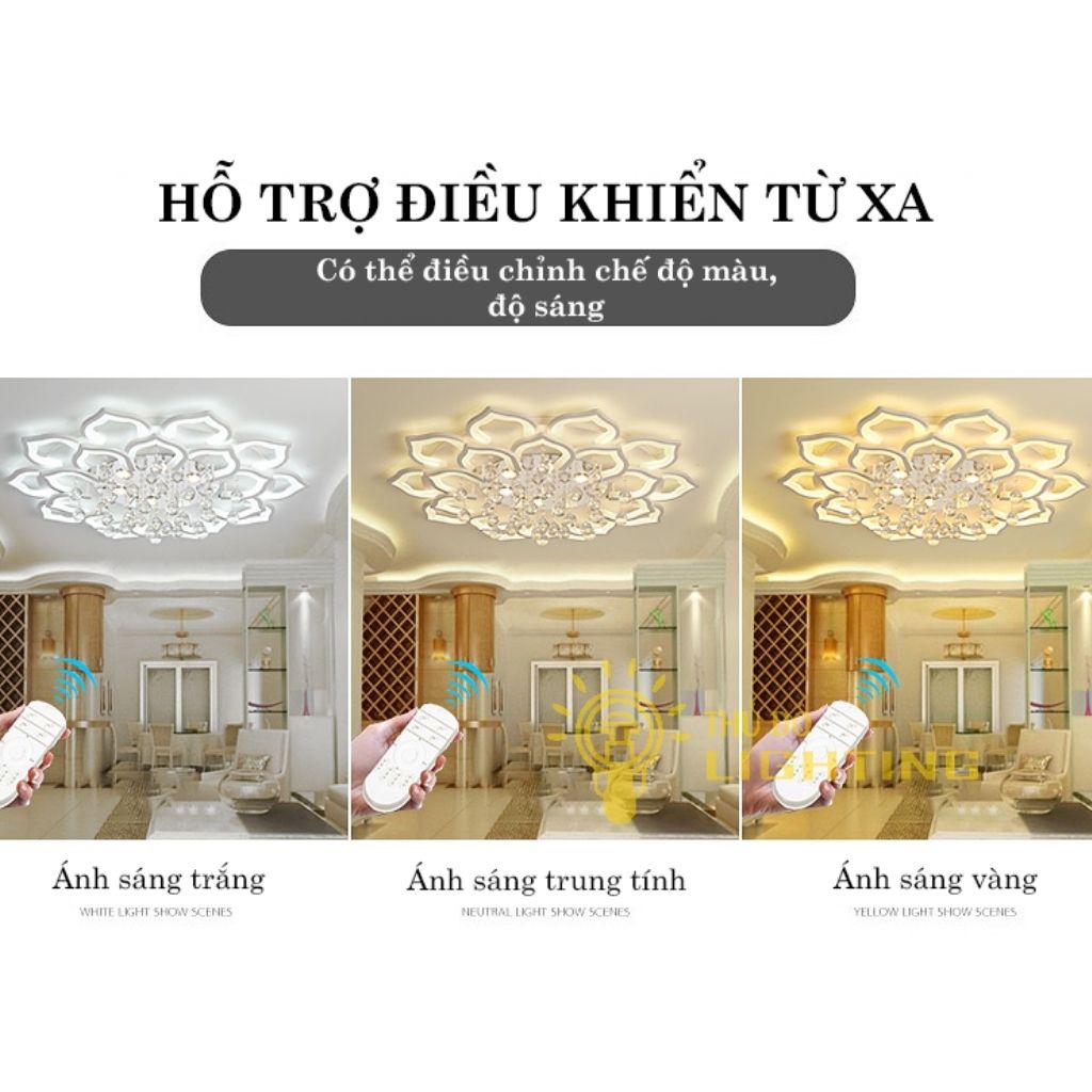 Đèn Ốp Trần Phòng Khách Hoa Sen THỦ ĐÔ LIGHTING 5 Cánh 3 Chế Độ Ánh Sáng Thiết Kế Viên Thả Pha Lê Cao Cấp 2042/5