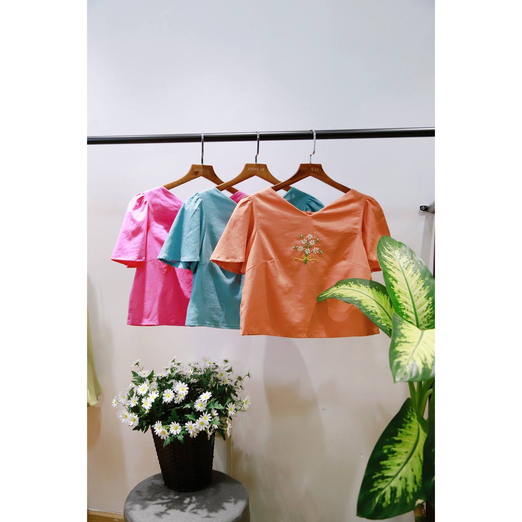 Jenny Le - Áo linen thêu tay chùm cúc họa mi Daisy Top JL162