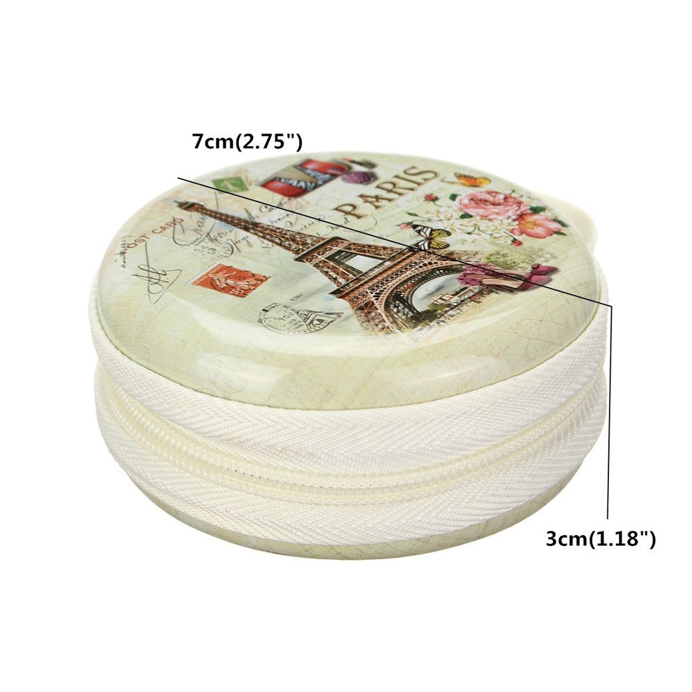 Bóp tròn tròn khoá kéo hoạ tiết tháp Eiffel