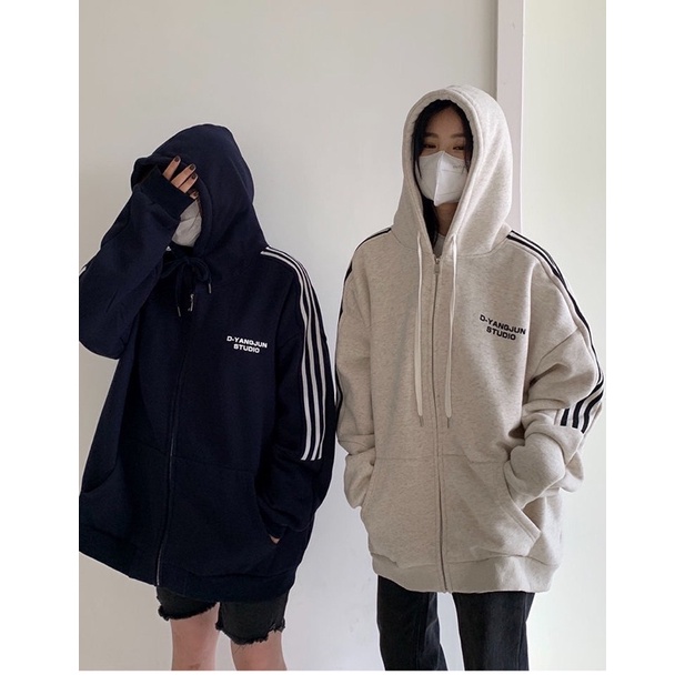 Áo khoác nỉ D-Yangjun kẻ sọc form rộng unisex