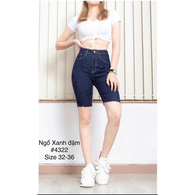 [Bigsize] Quần Jean Lửng Gối Nữ Hàng Co Giãn Mạnh Màu Xanh Đậm In Logo