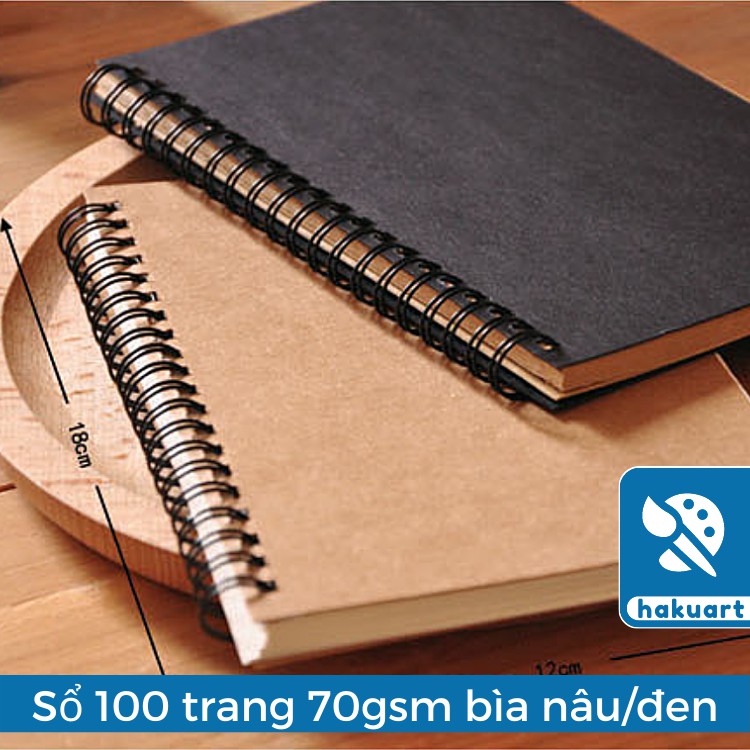 Sổ vẽ chì 100 trang A5 - Sketchbook - Sổ lò xo Giấy kem trơn 70gsm - Họa Cụ Hakuart