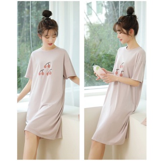 Đầm Dáng Suông Form Rộng Thoáng Mát Tay Ngắn Xẻ Tà Tinh Tế In Hình Trái Cây Dưới 70kg Hot Trending TTDS0221