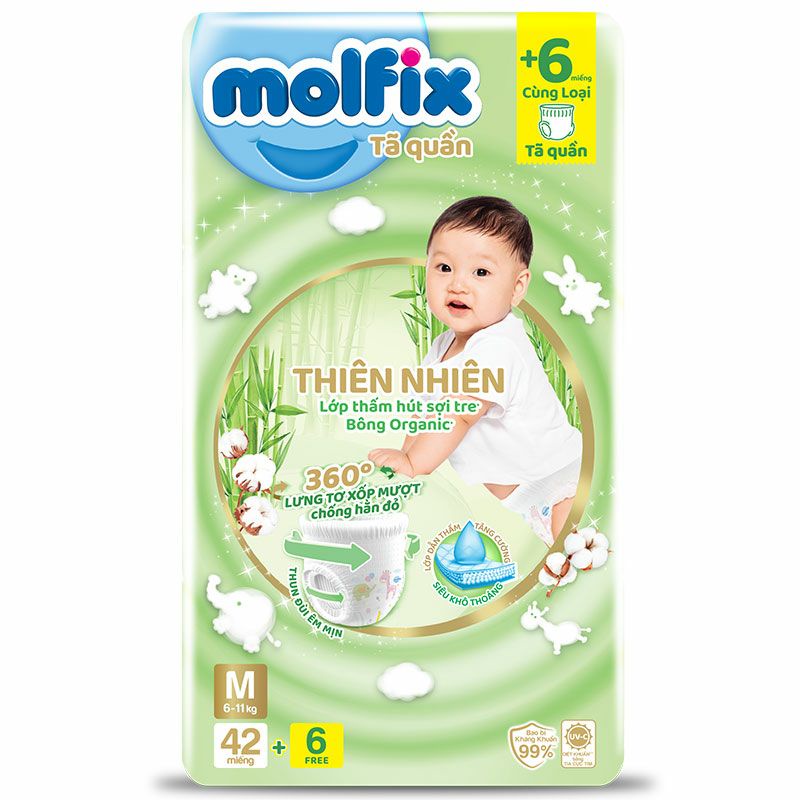 Tã quần thiên nhiên Molfix M48/ L44/ XL40/XXL 36