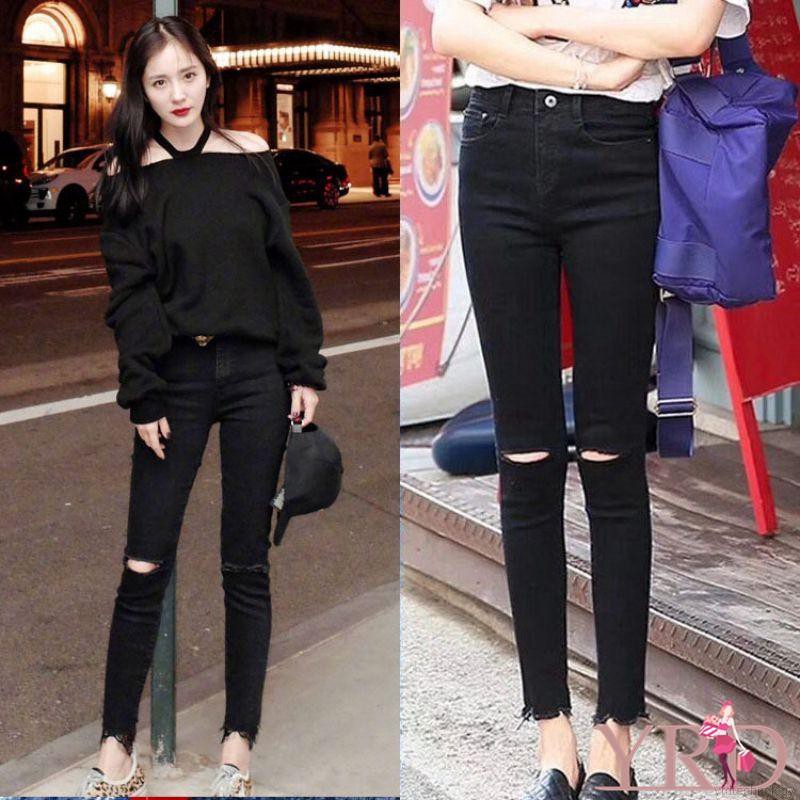 Quần Denim Lưng Cao Thiết Kế Rách Cá Tính | BigBuy360 - bigbuy360.vn