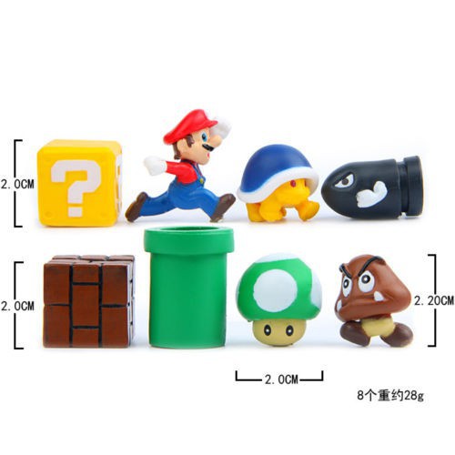 Set 8 mô hình mô phỏng nhân vật game Super Mario Bros Yoshi Luigi Goomba Mini