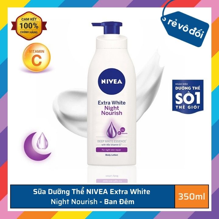 Sữa dưỡng thể ban đêm NIVEA Extra White Night Nourish dưỡng ẩm trắng da 350ml - Thái Lan