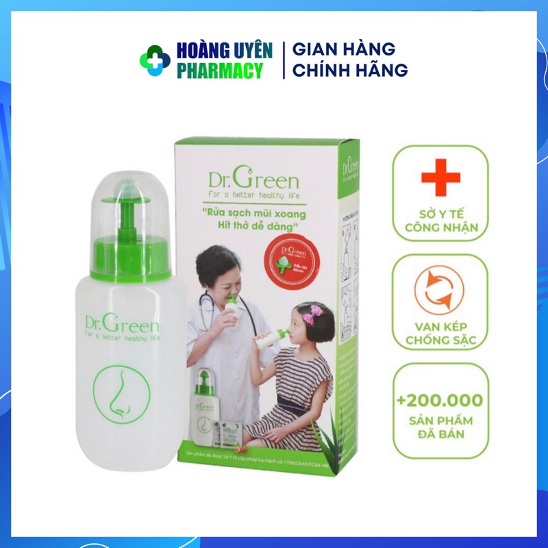 Bình rửa mũi Dr. Green + 10 gói muối biển nha đam