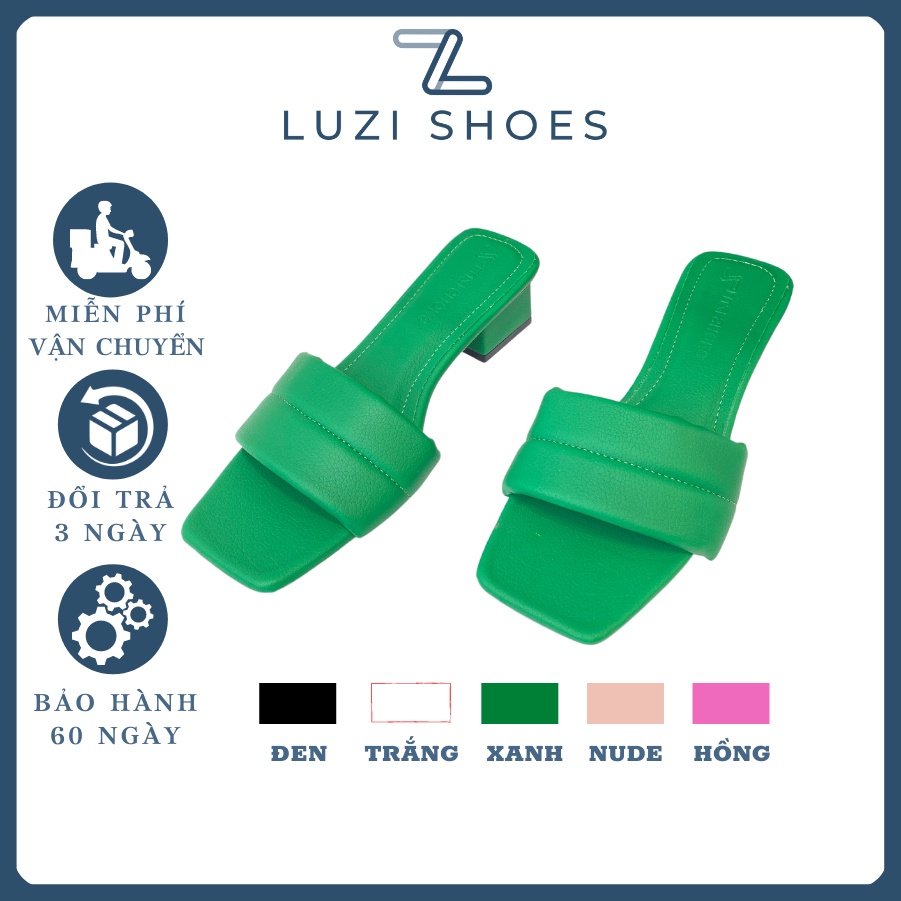 Guốc,dép cao gót nữ LUZI quai ngang may bồng nhiều màu sắc mũi vuông gót vuông cao 3p [m23]