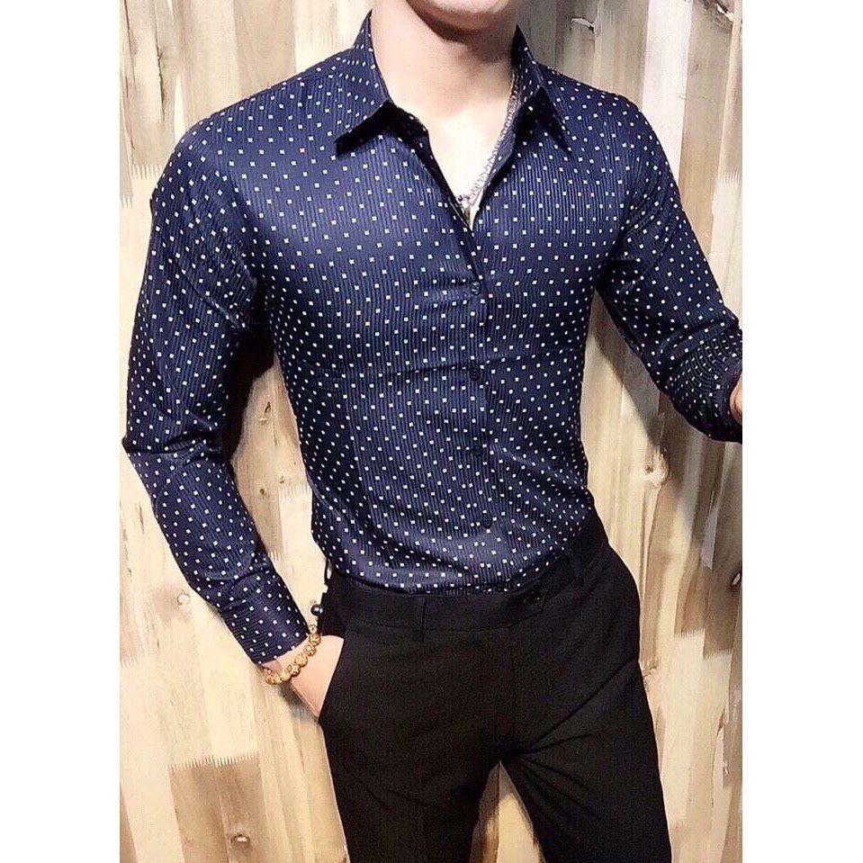 Áo Sơ Mi Nam HOT HIT Hoa Tiết Chấm Bi VINETO Dáng Ôm Cổ Bẻ | BigBuy360 - bigbuy360.vn