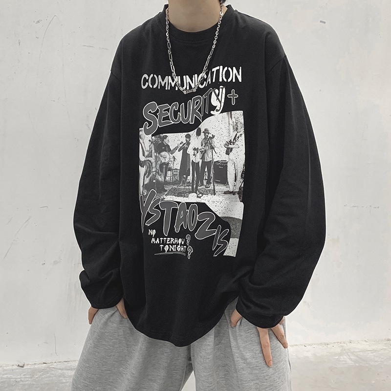 Áo thun tay dài cổ tròn in chữ size M-8XL thời trang mùa thu cho nam