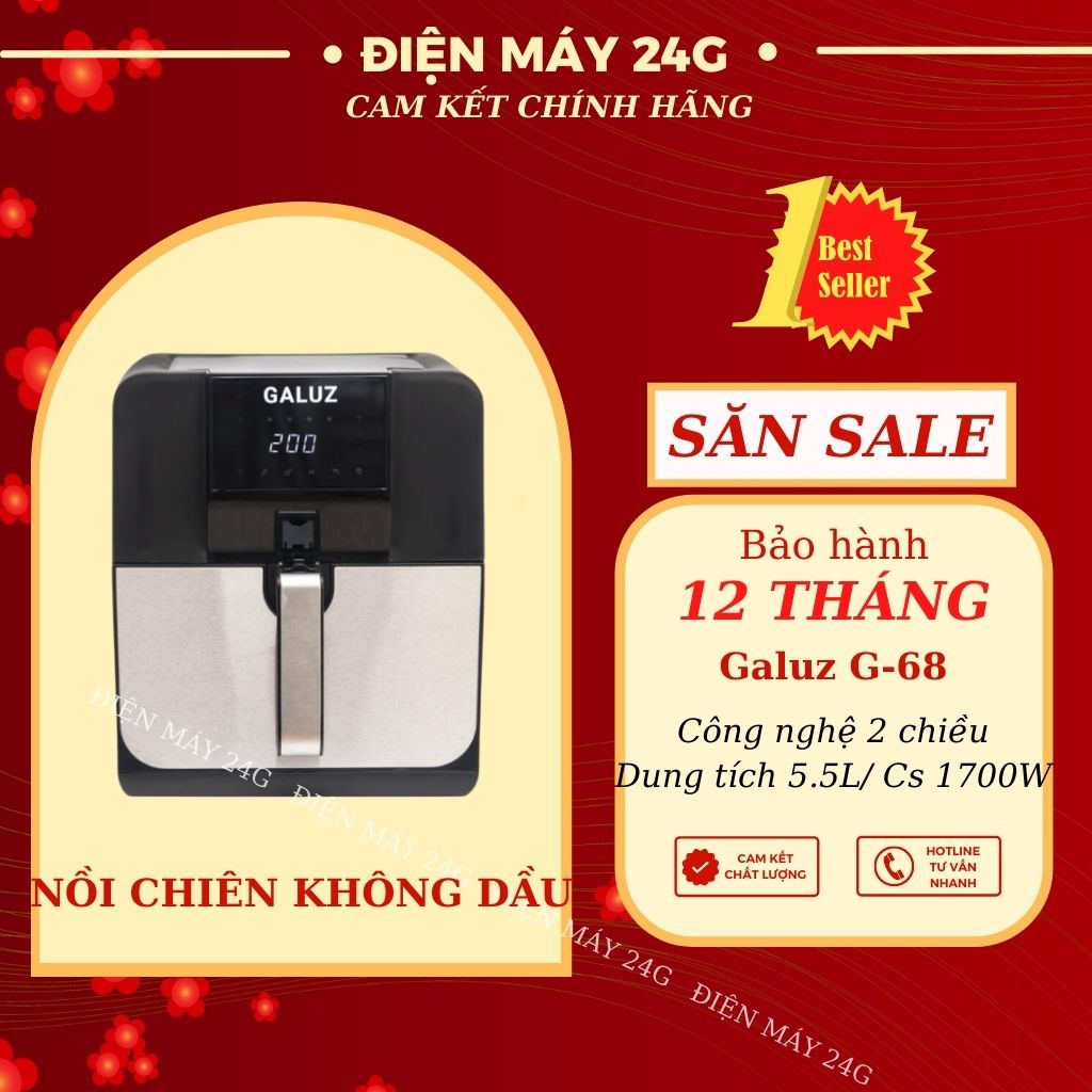 Nồi chiên không dầu Galuz G-68 5.5Lít nồi điện tử đa năng công nghê 2 chiều tự động giúp thức ăn chín đều