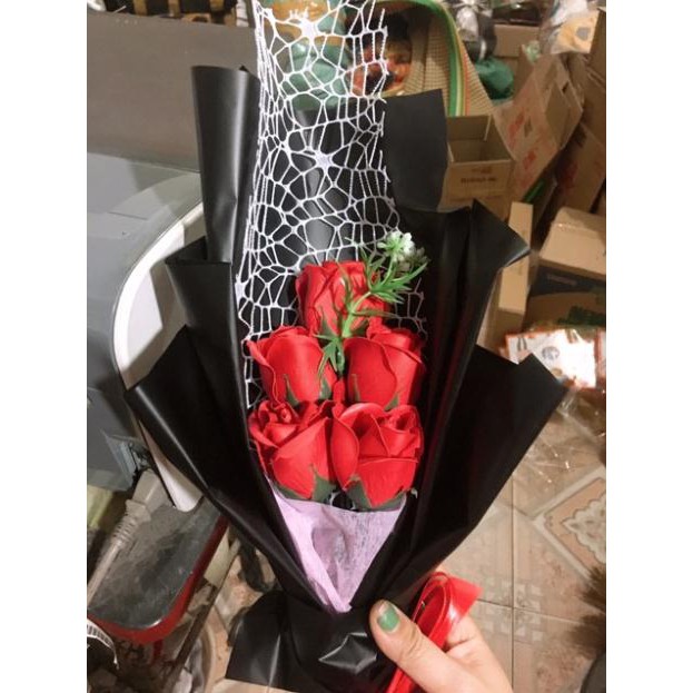 Bó hoa sáp mix bông kèm túi và thiệp tự cắm gia si