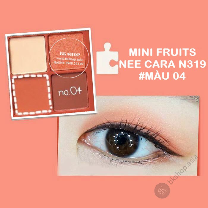 [  An Toàn ] Bảng Phấn Mắt  Nee Cara Mini Fruit N319 Gồm 4 Ô Màu Lì Và Ánh Nhũ