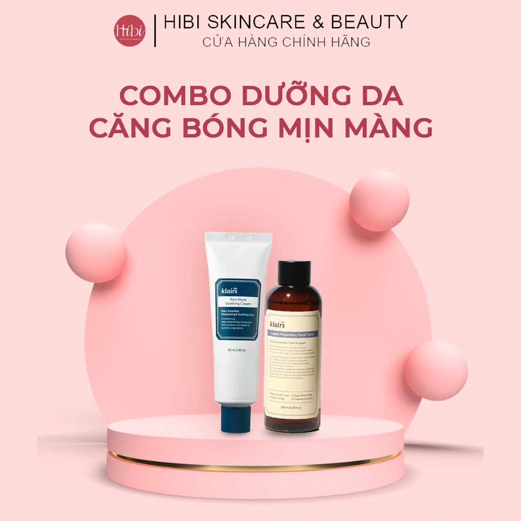 (CHÍNH HÃNG) Combo Klairs Toner Có Mùi và Kem Dưỡng Rich Moits Soothing Làm Dịu Da, Dưỡng Da Căng Bóng, Mịn Màng