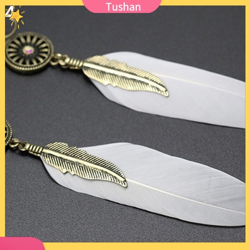 Khuyên tai hợp kim phối lông vũ thời trang vintage