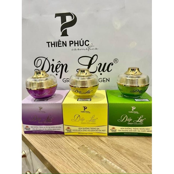 kem Diệp lục green Collagen dưỡng trắng da ngừa nám tàn nhang đồi mồi ₫a chức năng