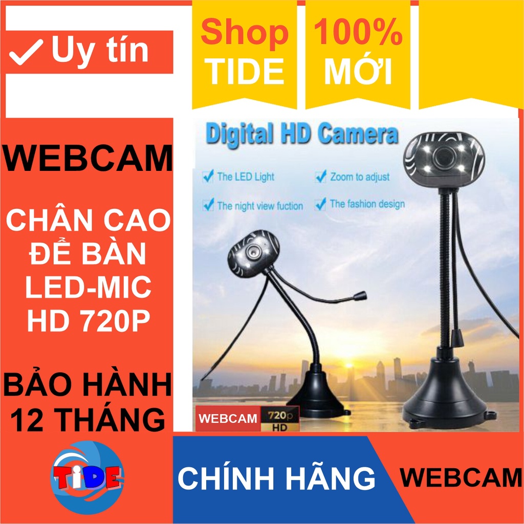 Webcam tích hợp 4 đèn led trợ sáng và míc hỗ trợ học trực tuyến – Bảo hành 12 tháng – Dùng cho máy tính để bàn và laptop