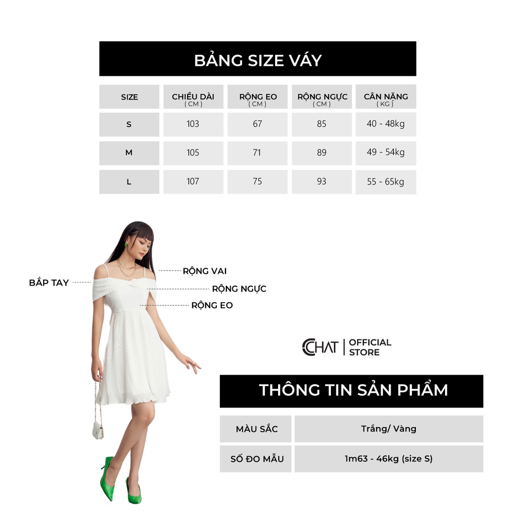 Đầm Nữ 𝐂𝐂𝐇𝐀𝐓 Kiểu 2 Dây Phối Dập Ly Chất Chiffon Phong Cách Trẻ Trung Thanh Lịch 12VNH8007XT