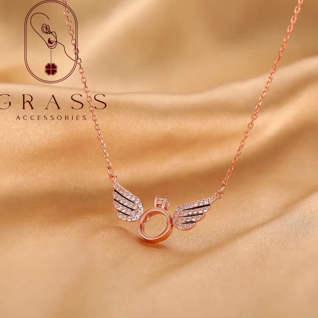 Dây chuyền, vòng cổ nữ hình cánh tiên TITANIUM mạ vàng 18k cao cấp phong cách Hàn Quốc SP048 GRASS. ACCESSORIES