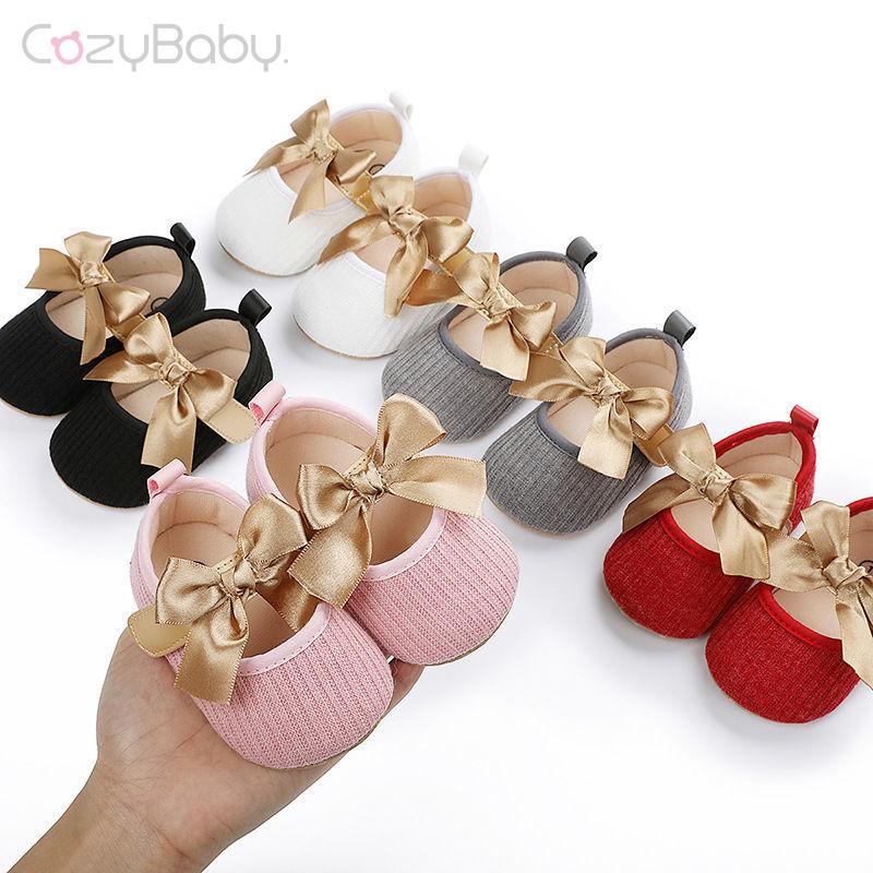 Giày búp bê đế mềm chống trượt đính nơ xinh xắn cho bé gái từ 0-1 tuổi 3-12 tháng tuổi 💞
