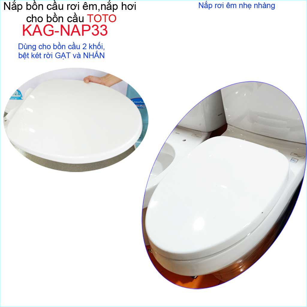 Nắp cho bàn cầu Toto KAG-NAP33 rơi êm, nắp hơi xí bệt 2 khối C320-C325-C351 nhựa trắng dày-sáng bóng