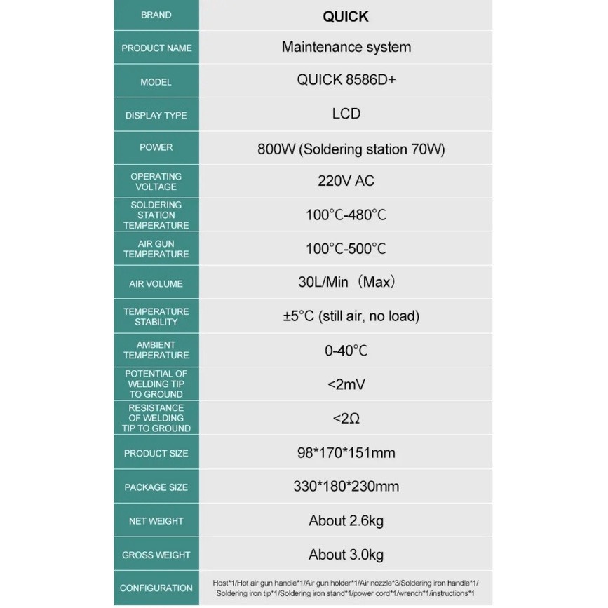 Máy khò hàn 2in1 Quick 8586D+ chính hãng tem vàng/ mẫu mới 2022