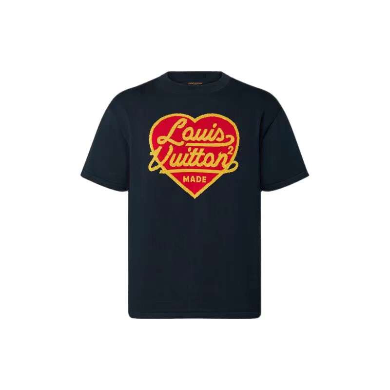 Lv Áo Thun Tay Ngắn Đan Len Họa Tiết Trái Tim Màu Xanh navy Thời Trang Cho Cặp Đôi