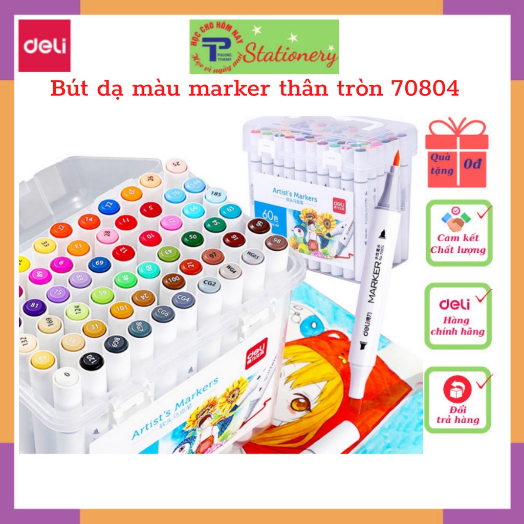 Bút màu marker thân tròn hai đầu Deli- hộp nhựa -12/24/36 màu- 70804