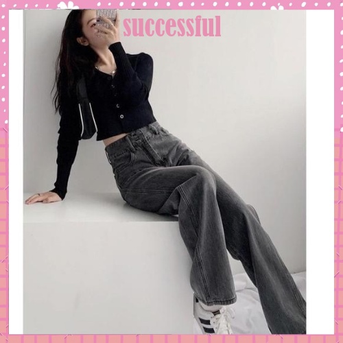 Quần bò nữ - quần jeans ống rộng lưng cao, vải bò dày đẹp , không giãn ,dáng suông