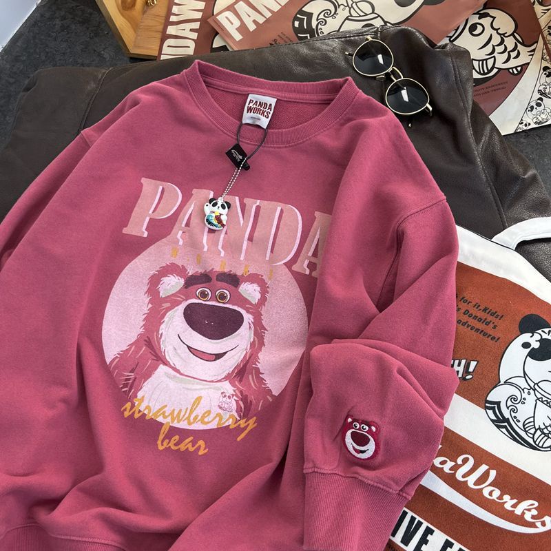 Áo Hoodie Dáng Rộng In Họa Tiết Dâu Tây / Gấu Thời Trang Thu Đông Hàn Quốc Cho Nữ