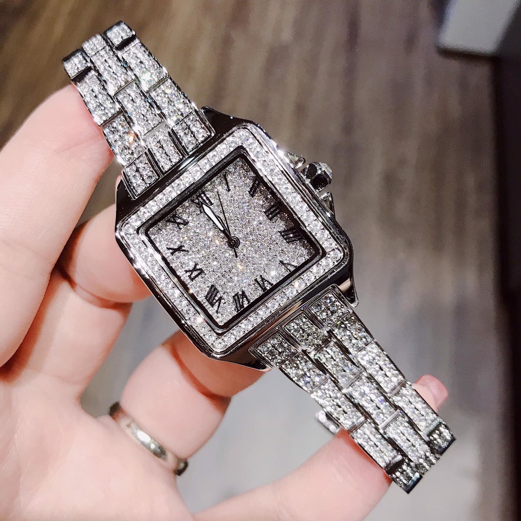 Đồng Hồ Nữ Davena Vuông Đính Đá Silver 30mm